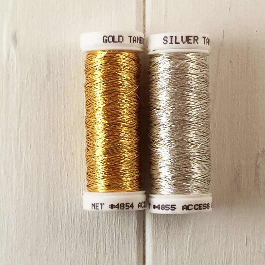 Tambour Embroidery Thread in Gold and Silver